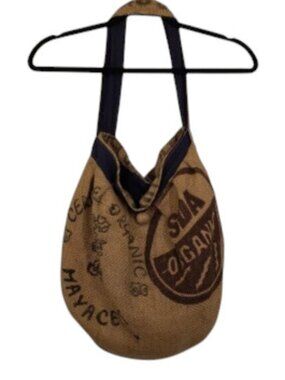 Burlap Coffee Sack Shoulder Bag Lined Unique Hippie Boho Free Spirit Graphic